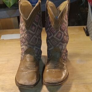 Roper Kids Boots with Brown and Pink Pattern